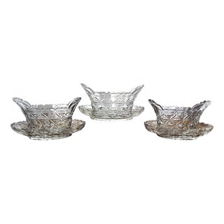 Georgian Irish Cut-Glass Bowls with Original Underplates, 1800s, Set of 3 For Sale