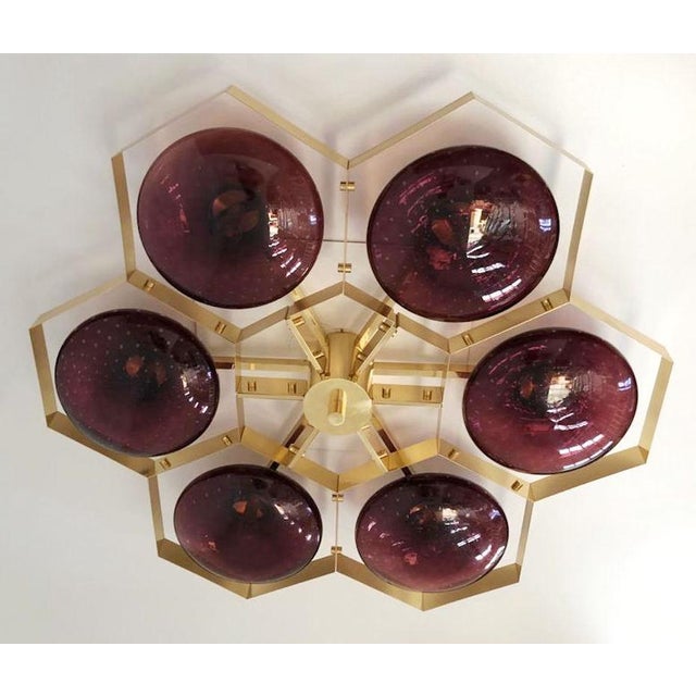 Fabio Ltd 21st Century Hive Polished Brass Amethyst Bubbles Murano Flush Mount by Fabio LTD For Sale - Image 4 of 9