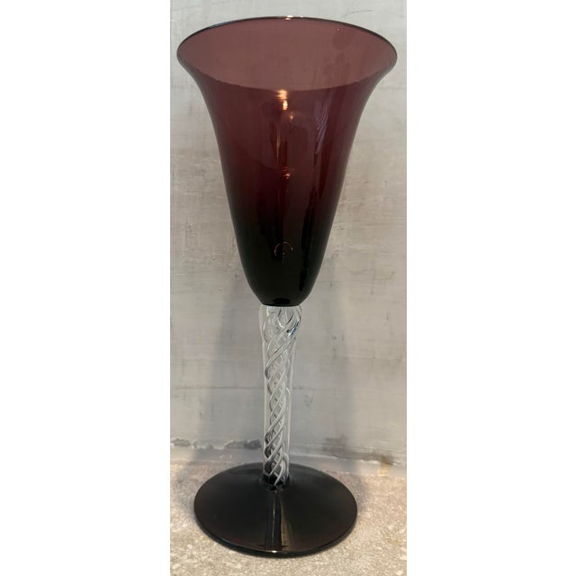 Mid-Century Modern Rare Vintage Mid-Century Bill Blenko Designed Art Glass Air Twist Amethyst Water Goblets/Wine Glasses- Set of 8 For Sale - Image 3 of 12