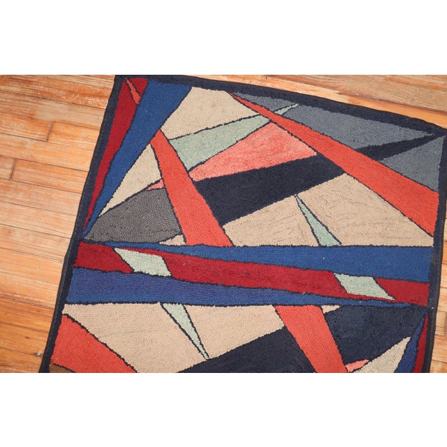 Blue Vintage Zabihi Collection American Hooked Abstract Scatter Square Rug - 2'11" x 3'2" For Sale - Image 8 of 8