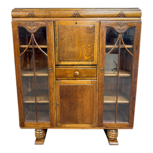 Antique Art Deco Oak Secretary Desk Bureau Bookcase Bar Scully