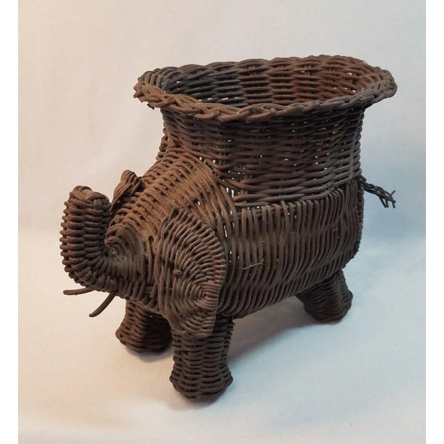 1970s Vintage Rattan Wicker Elephant Planter For Sale - Image 13 of 13