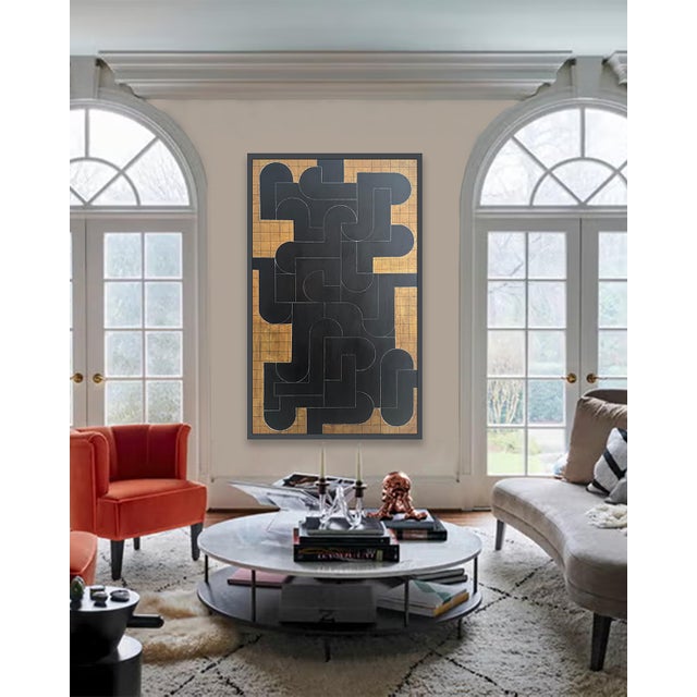 Contemporary Geometric, Abstract Oil, and Cold Wax Painting—gold, and Black by Stephen Cimini For Sale In New York - Image 6 of 6