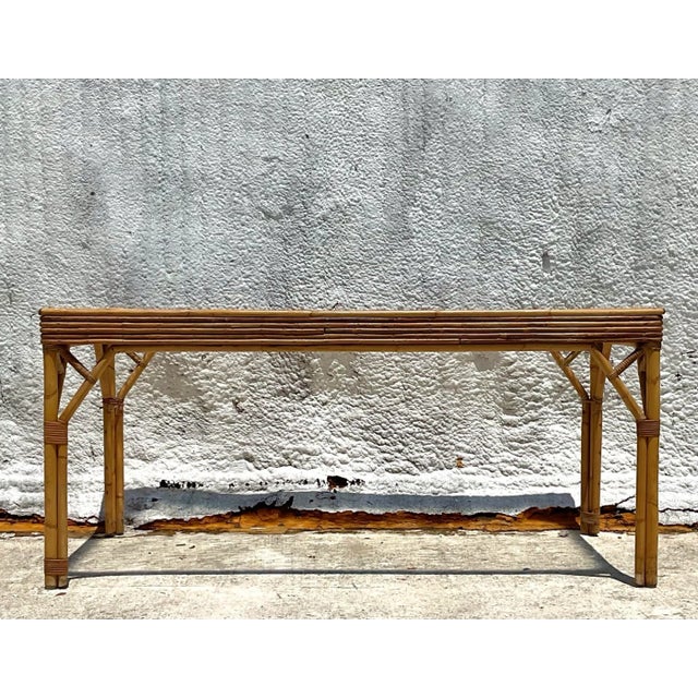 Vintage Coastal Stacked Rattan Dining Table For Sale - Image 9 of 10