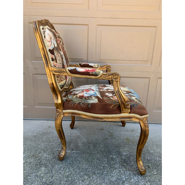 French Provincial Louis XV Giltwood Fauteuil With Chinoiserie Tapestry Upholstery For Sale - Image 12 of 12