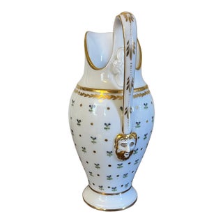 Antique Early 19th Century Levasseur Old Paris Porcelain Tall Pitcher Jug in the Sprig, Barbeaux or Cornflower Pattern Circa 1810 For Sale