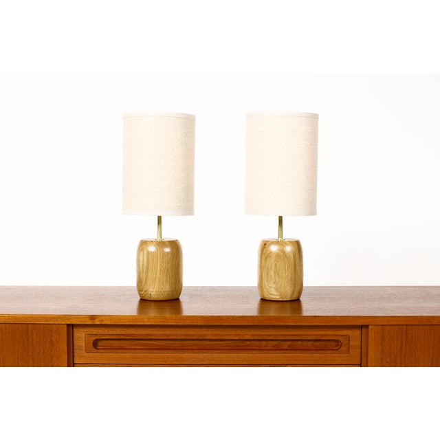 #1794 - Studio Craft White Oak Table Lamps — Lathe Turned with Brass Detailing — Pair — TL6 Custom solid Birch table...