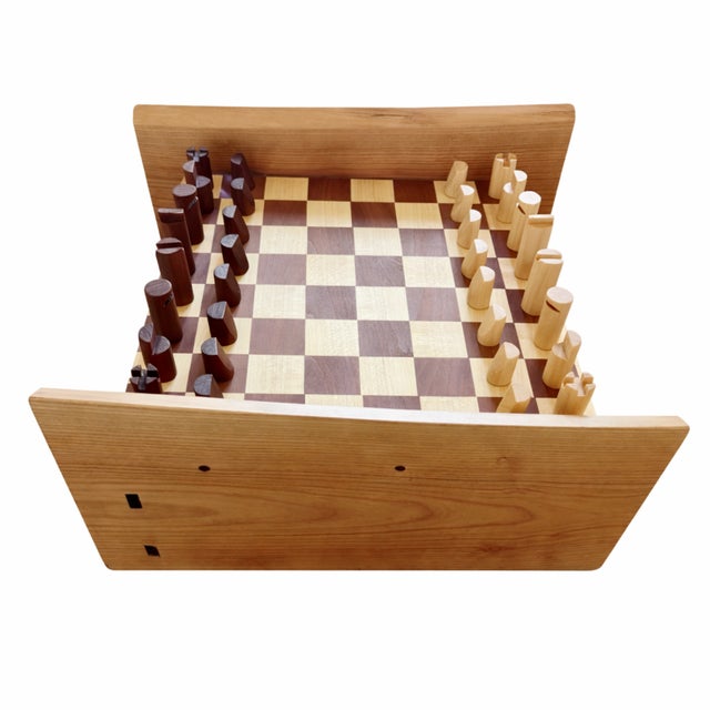 Wood Handmade Chessboard with Chess Pieces by Giuseppe Deepak Benti, Set of 33 For Sale - Image 7 of 7