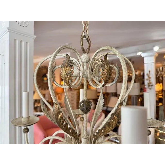 White 1950s Shabby Chic White and Gold Washed Chandelier For Sale - Image 8 of 12