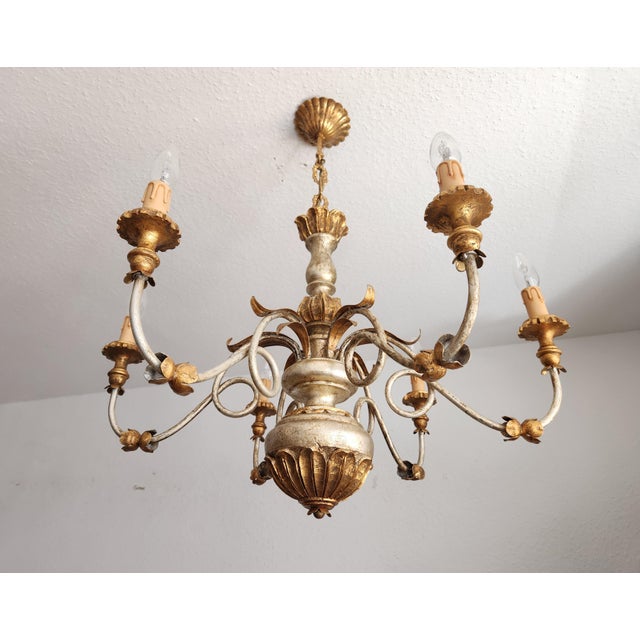 Large Vintage Italian Baroque Hand-Carved Chandelier, 1930s For Sale - Image 10 of 18