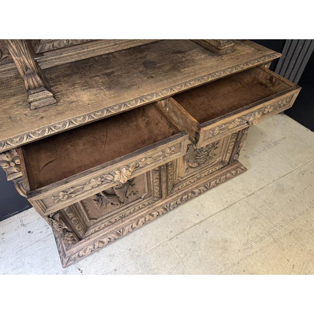 Wood French Carved Oak Hunting Sideboard, 1860 For Sale - Image 7 of 18
