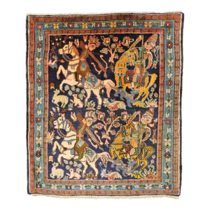 1970s Vintage Persian Wall Hanging Depicting a Hunting Scene