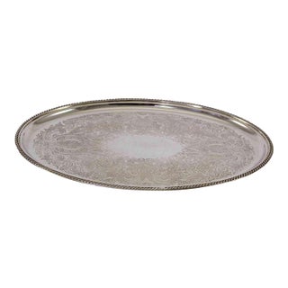1970s New Silver Oval Coffee Tray Embossed With Gadroon Border by Barker Ellis for I. Freeman & Sons For Sale