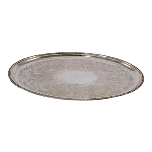1970s New Silver Oval Coffee Tray Embossed With Gadroon Border by Barker Ellis for I. Freeman & Sons