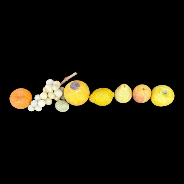 Vintage Italian Hand-Carved Marble Realistic Assorted Fruits - Set of 8 - Grapes, Walnut, & More For Sale - Image 4 of 5