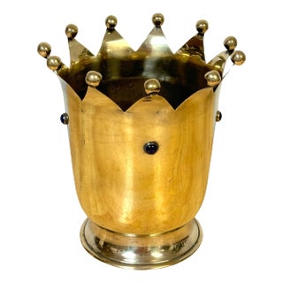 Modern Brass Jeweled Crown Motif Vase, Attributed to Sarreid Ltd. For Sale