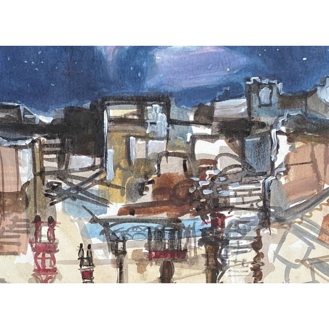 Nighttime watercolor painting by English artist Fred M. Atkinson (1941-2014). Unsigned; dated lower right; inscribed on...