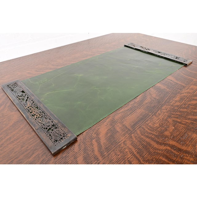 Tiffany Studios Tiffany Studios New York Grapevine Pattern Bronze Blotter Ends With Leather Desk Blotter For Sale - Image 4 of 11