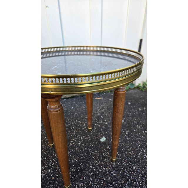 Vintage French Louis XVI–Style Marble-Top Side Tables With Pierced Brass Galleries — A Pair For Sale - Image 14 of 18