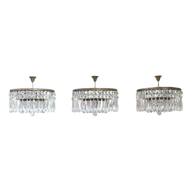 Chandeliers with Large Crystal Drops, Set of 3 For Sale