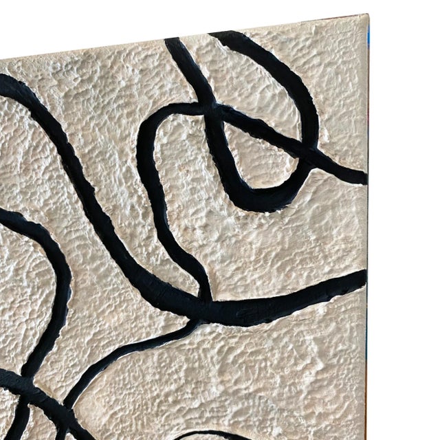 Contemporary Abstract Calligraphic Script Textured Painting – Wabi Sabi Japanese Style Modern Fine Art Canvas For Sale - Image 3 of 5