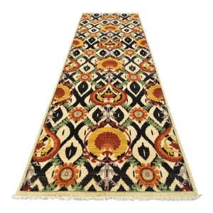Suzani Runner 5'1'' X 14'1'' Beige Wool Modern Hand-Knotted Oriental Rug
