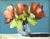 Abstract Colorful Red Bouquet of Flowers in Vase Oil Painting Including the Antiqued Gold Wood Frame For Sale - Image 3 of 5