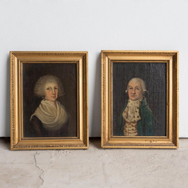 Folk Art Antique Georgian Portraits Provincial Folk Art Oil Paintings, 18th Century - a Pair For Sale - Image 3 of 11
