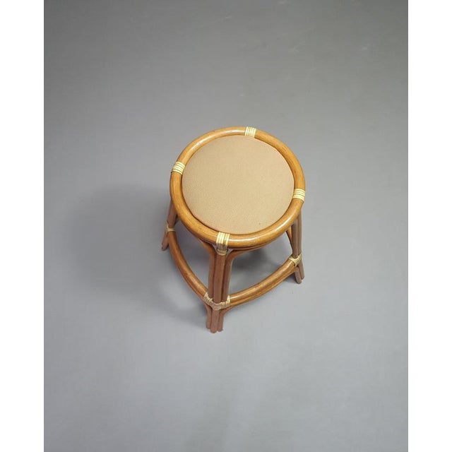 Bamboo Stools with Leather Seats, 1970s, Set of 3 For Sale - Image 11 of 15