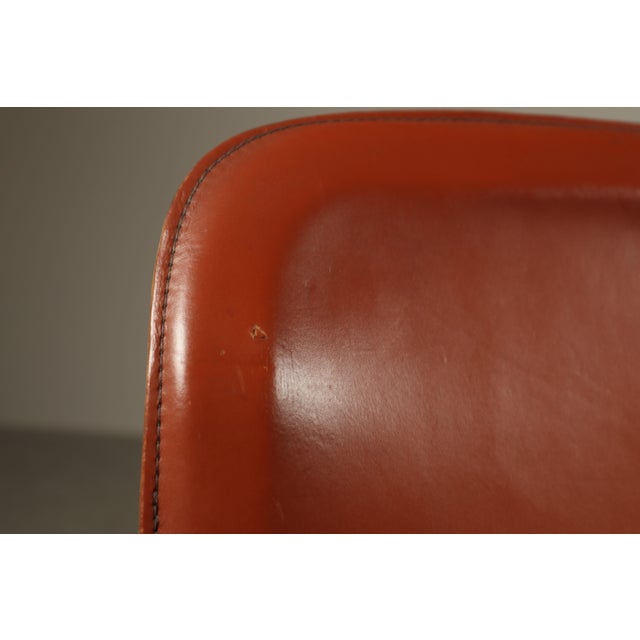 Leather Brick Red-Colored Cantilever Dining Chairs, Italy, 1970s, Set of 6 For Sale - Image 14 of 16