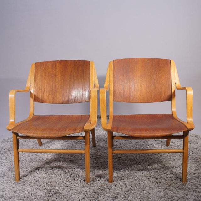 Ax Armchairs in Teak and Beech by Peter Hvidt & Orla Mølgaard for Fritz Hansen, Denmark, 1950s, Set of 2, in Good...