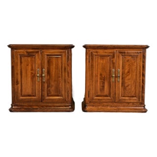 Ethan Allen French Louis Philippe Solid Carved Maple Bedside Chests, 1970s For Sale