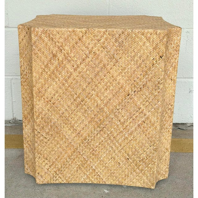 Original retail $2991, stylish Baker / McGuire Modern Customizable Unfinished Woven Cane Messa Accent Table, showroom...