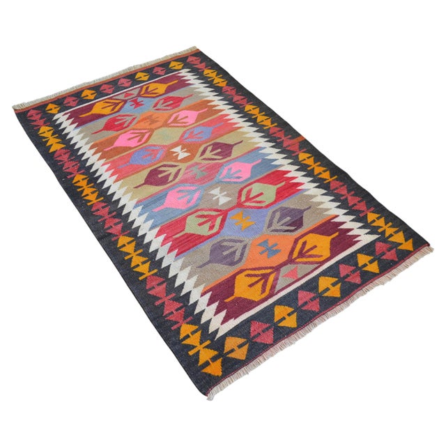 3x5 Ft Vintage Turkish Kilim Rug, Village Flat Weave, Natural Dyes, Multicolor Area Rug For Sale - Image 6 of 17