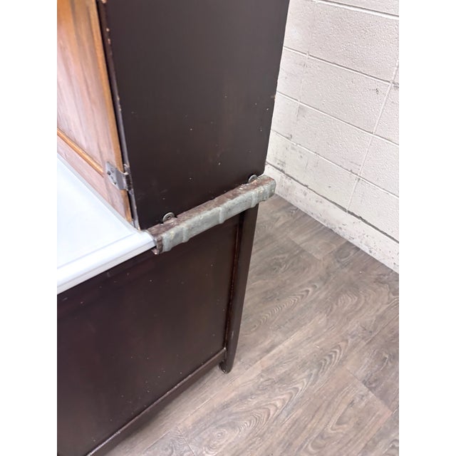 Early 20th Century Antique Hoosier Style Farmhouse Cabinet With Glass Doors and Enamel Worktop For Sale - Image 5 of 11