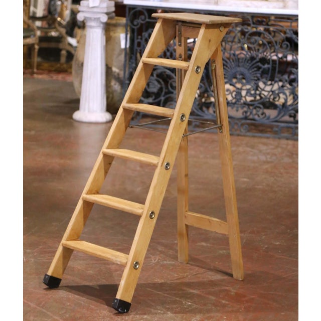 Mid 20th Century Mid Century French Six-Step Folding Pine Ladder For Sale - Image 5 of 13