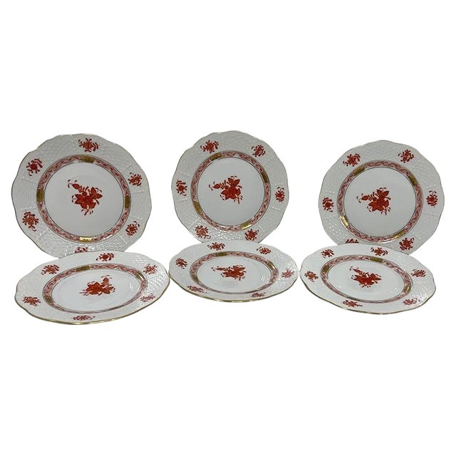 Small Porcelain Chinese Bouquet Plates in Rust Color, 1960s, Set of 6 For Sale