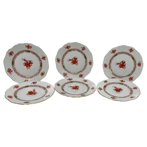 Small Porcelain Chinese Bouquet Plates in Rust Color, 1960s, Set of 6