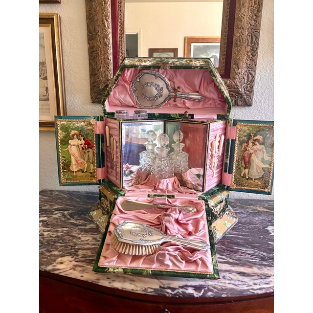 Victorian Magnificent Large Antique Gilded Age Victorian Lady’s Vanity Music Box For Sale - Image 3 of 16