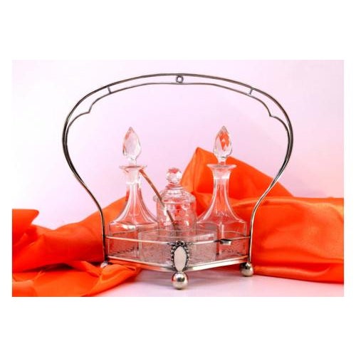 Silver Structure and Cut Glass Cruets and Mustard Jar and Salt and Pepper Containers, Set of 6, in Very Good conditions....