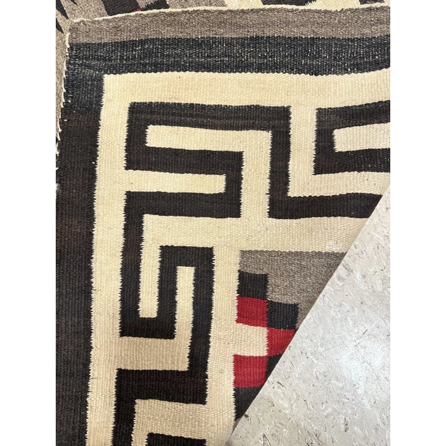 Red Vintage Navajo Oriental Handmade Wool Red, Black & Ivory Rug For Sale - Image 8 of 9