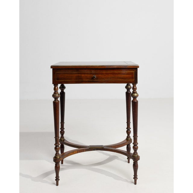1880-1889 France Rich Mahogany Mahogany Side Table With Drawer For Sale - Image 4 of 10
