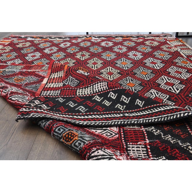 1970s Vintage Turkish Oushak Handmade Wool Cotton Red Area Rug For Sale - Image 4 of 12