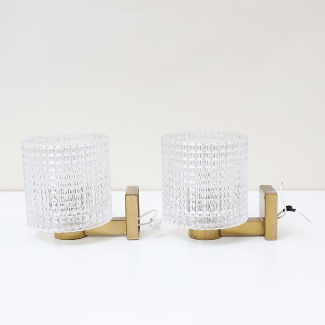 Brass and Glass Sconces by Carl Fagerlund for Orrefors, Sweden, 1960s, Set of 2 For Sale - Image 15 of 15