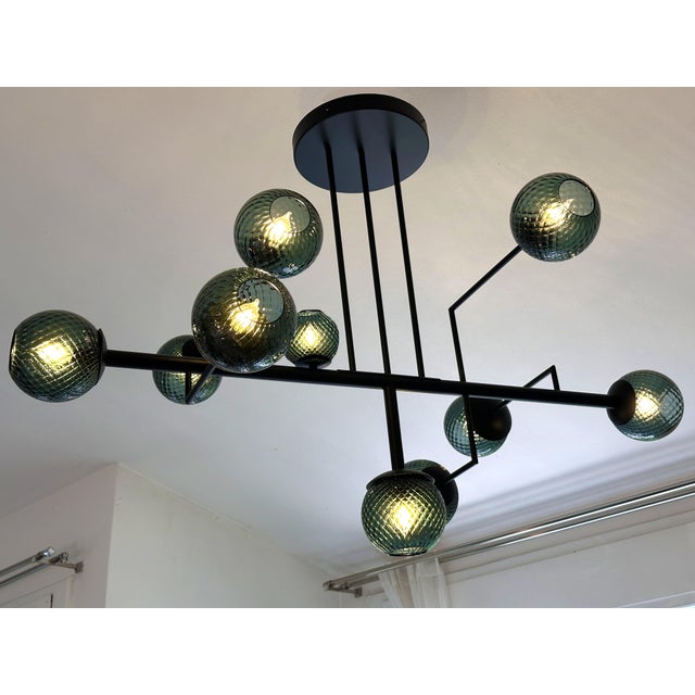Mid-Century Modern Contemporary Green Spheres Murano Glass Sputnik Chandelier by Simoeng For Sale - Image 3 of 9