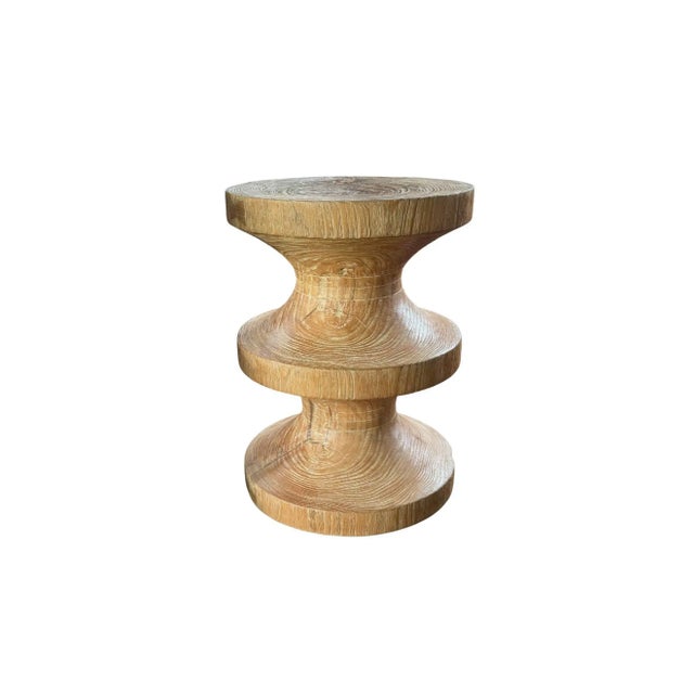 Wood Round Teak Wood Side Table, Natural Finish, Modern Organic For Sale - Image 7 of 8