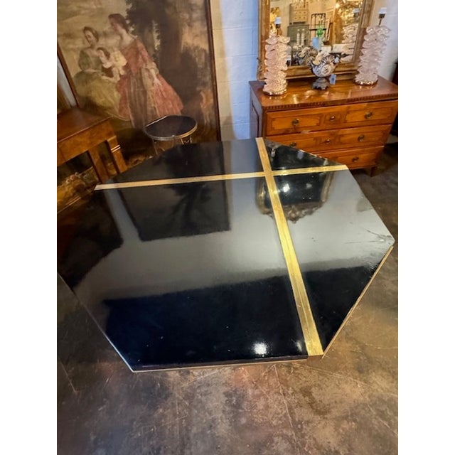 Modern Modern Italian Black Lacquer and Brass Center Table After Jean Claude Mahey For Sale - Image 3 of 10