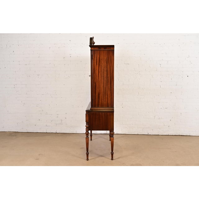 Berkey & Gay Antique Georgian Flame Mahogany Bookcase or Bar Cabinet, Circa 1920s For Sale - Image 14 of 16