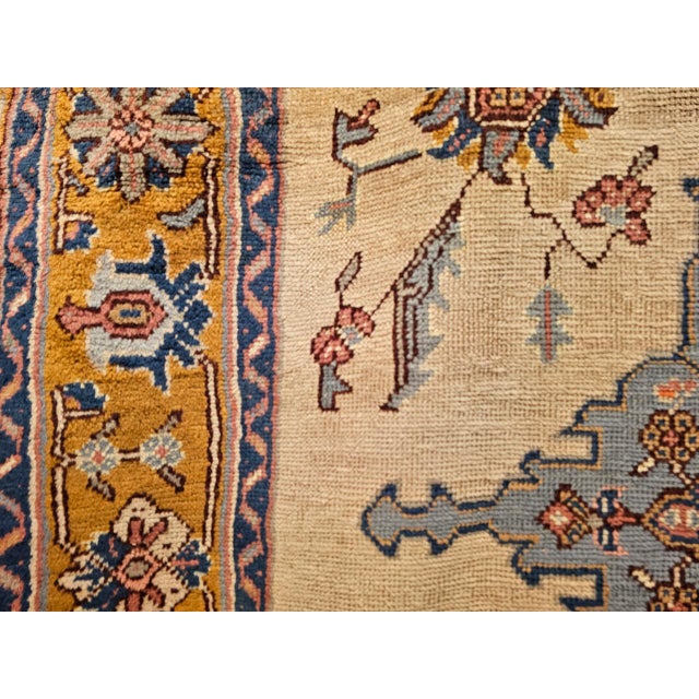 Turkish Vintage Turkish Oushak Rug, Handwoven Geometric Pattern, Ivory & Blue, 8' x 11' For Sale - Image 3 of 18