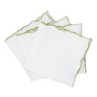 Linen Napkins With Green Ruffled Edges, Set of 4 For Sale